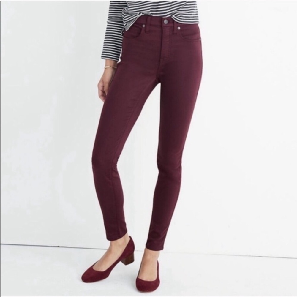 Madewell Mid Rise Burgundy Skinny Jeans